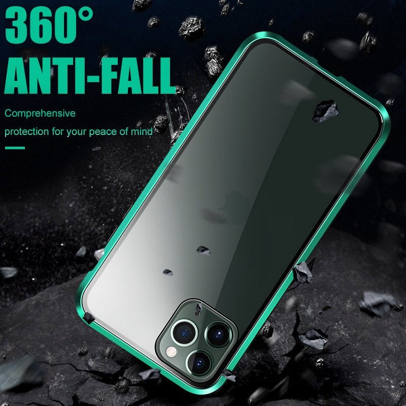 metal magnetic 360 phone case for i phone glass cover iphone