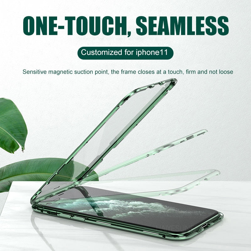 metal magnetic 360 phone case for i phone glass cover iphone