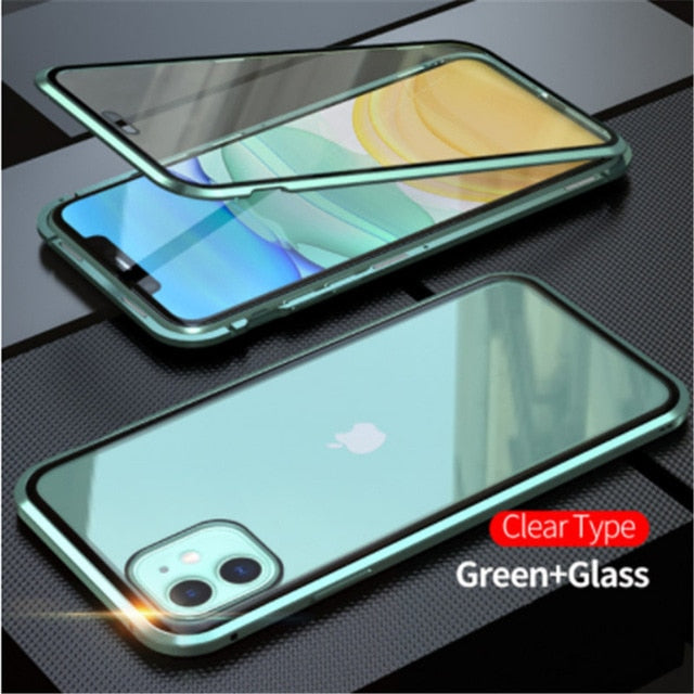 metal magnetic 360 phone case for i phone glass cover iphone