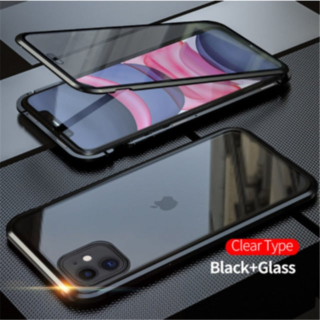metal magnetic 360 phone case for i phone glass cover iphone