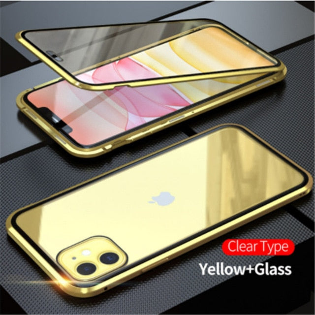 metal magnetic 360 phone case for i phone glass cover iphone