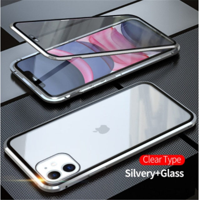 metal magnetic 360 phone case for i phone glass cover iphone