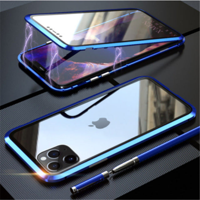 metal magnetic 360 phone case for i phone glass cover iphone