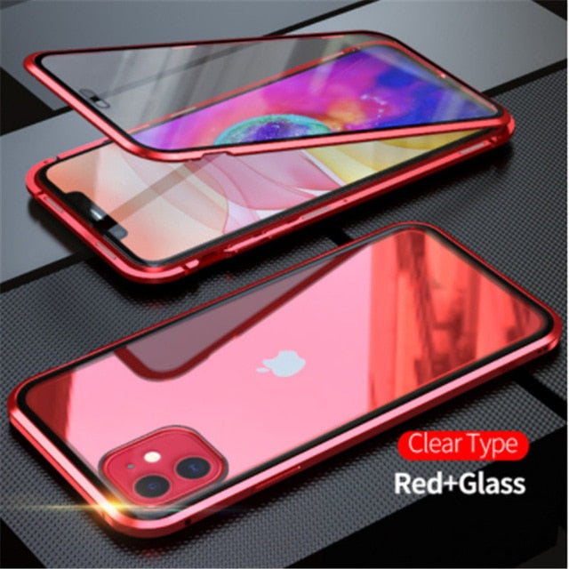 metal magnetic 360 phone case for i phone glass cover iphone